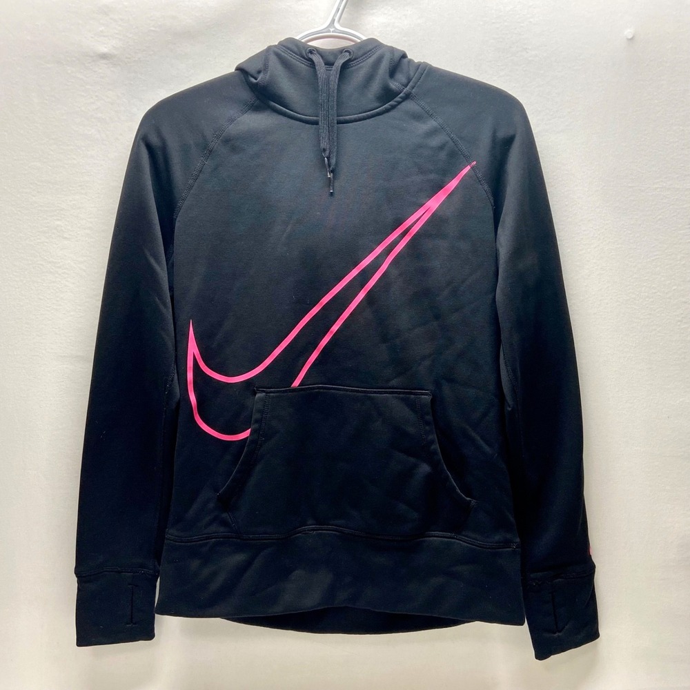 Nike Therma Fit Hoodie Women's Medium Black Electric Pink Pullover Sweatshirt GC